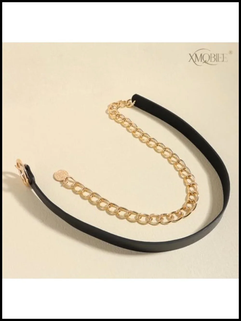 Faux Leather Belt with Gold Chain and Coin Charm, Adjustable Waist Belt for